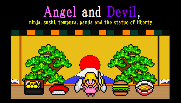 Angel and Devil,ninja,sushi,tempura,panda and the statue of liberty