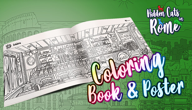 Hidden Cats in Rome - Printable PDF Coloring Book and Poster