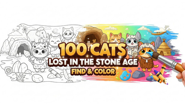 100 Cats Lost in the Stone Age Find & Color