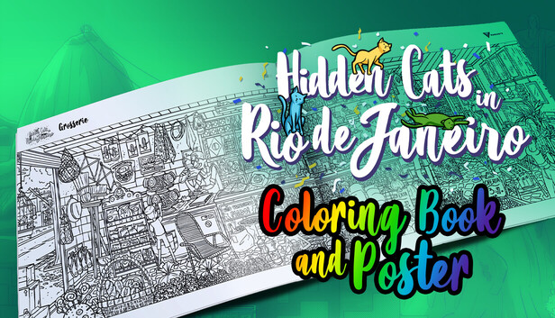 Hidden Cats in Rio de Janeiro - Printable PDF Coloring Book and Poster