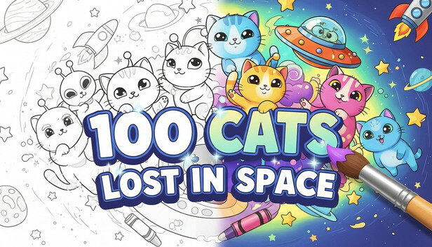 100 Cats Lost In Space Find & Color