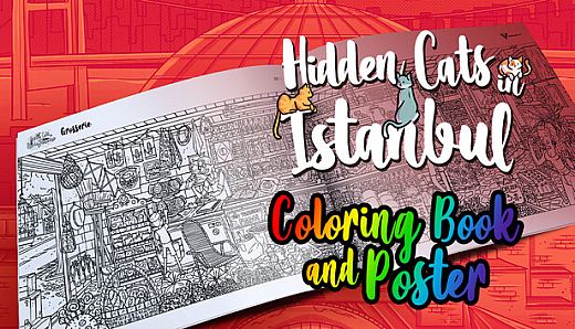 Hidden Cats in Istanbul - Printable PDF Coloring Book and Poster