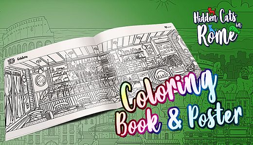 Hidden Cats in Rome - Printable PDF Coloring Book and Poster