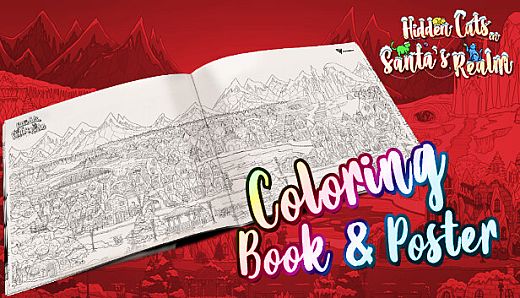 Hidden Cats in Santa's Realm - Printable PDF Coloring Book and Poster
