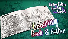 Hidden Cats in Spooky Town - Printable PDF Coloring Book and Poster