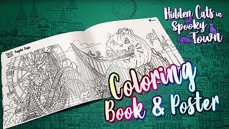 Hidden Cats in Spooky Town - Printable PDF Coloring Book and Poster DLC