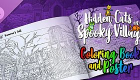 Hidden Cats in Spooky Village - Coloring Book and Poster