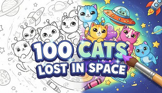 100 Cats Lost In Space Find & Color