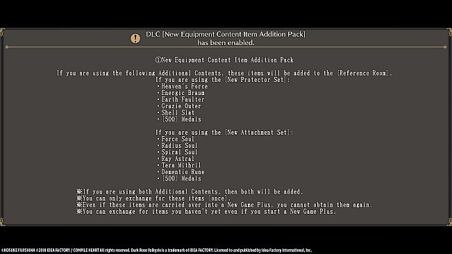 Dark Rose Valkyrie: New Equipment Content Item Addition Pack