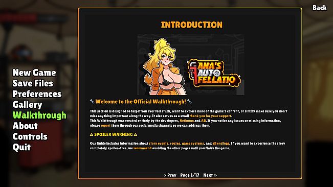 Ana's Auto Fellatio - Walkthrough And Cheats