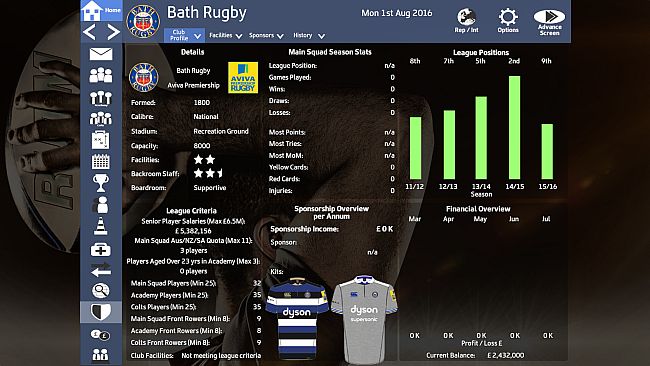 Rugby Union Team Manager 2017