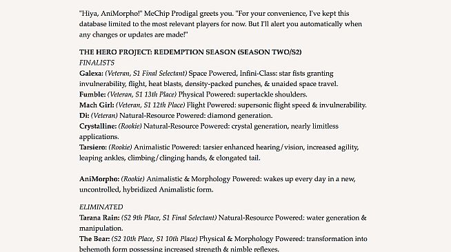 The Hero Project: Open Season - Prodigal's Database for Powereds