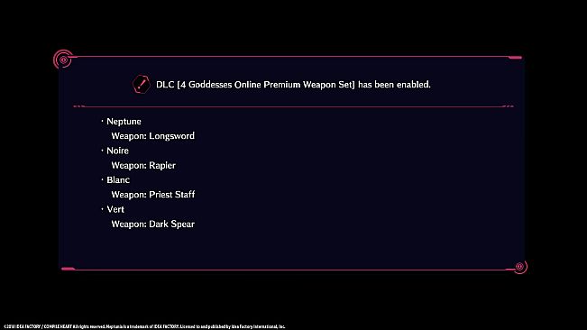 Megadimension Neptunia VIIR - 4 Goddesses Online Premium Weapon Set