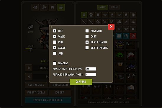 Fantasy Heroes: Character Editor & Sprite Sheet Maker