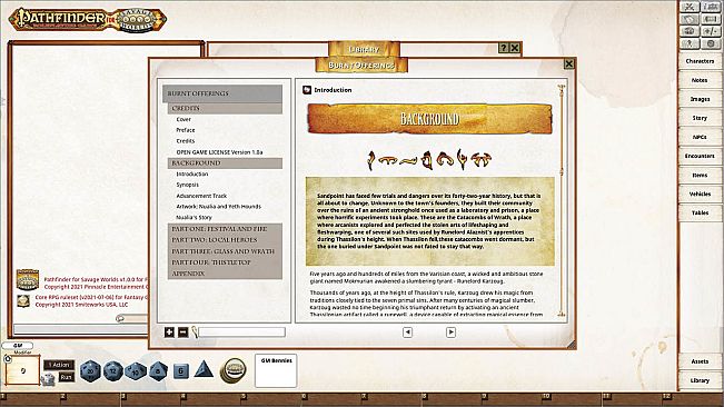 Fantasy Grounds - Pathfinder(R) for Savage Worlds: Rise of the Runelords! Book 1 - Burnt Offerings
