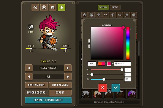 Fantasy Heroes: Character Editor & Sprite Sheet Maker