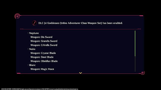Megadimension Neptunia VIIR - 4 Goddesses Online Adventurer Class Weapon Set