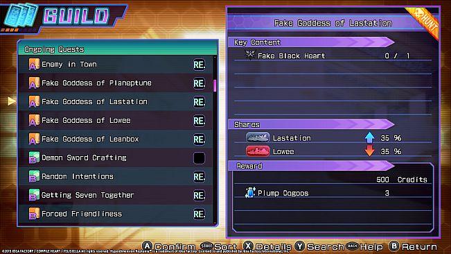 Hyperdimension Neptunia Re;Birth3 Shares Quests