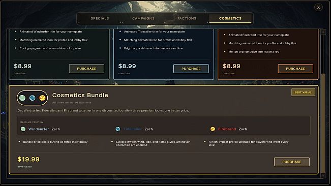 Age of Gods - Cosmetics - Wind, Water, Fire bundle