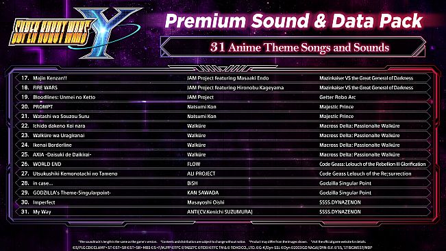 SUPER ROBOT WARS Y - Premium Sound & Data Pack