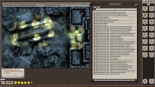 Fantasy Grounds - Meanders Map Pack: Fantasy City Nocturnal (Map Pack)