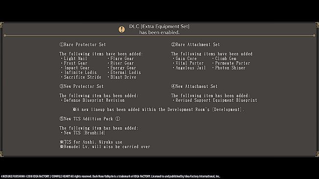 Dark Rose Valkyrie: Extra Equipment Set