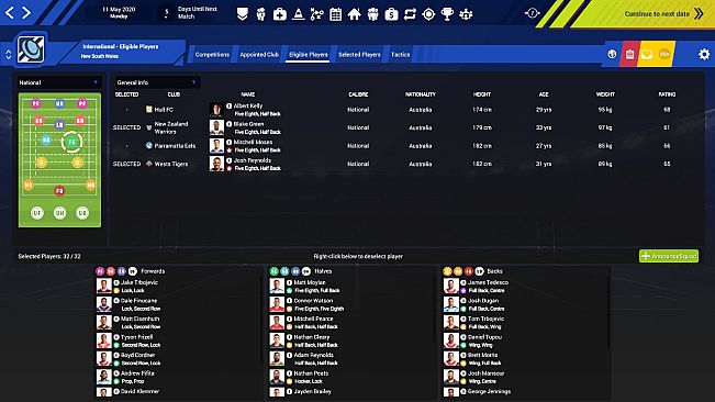Rugby League Team Manager 3 DLC "Representative & International Teams & Competitions"