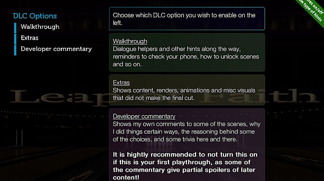 Leap of Faith - In Game Walkthrough/Extra material
