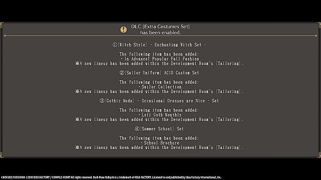 Dark Rose Valkyrie: Extra Costumes Set