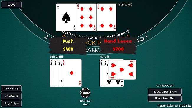 Player vs. Dealer Blackjack