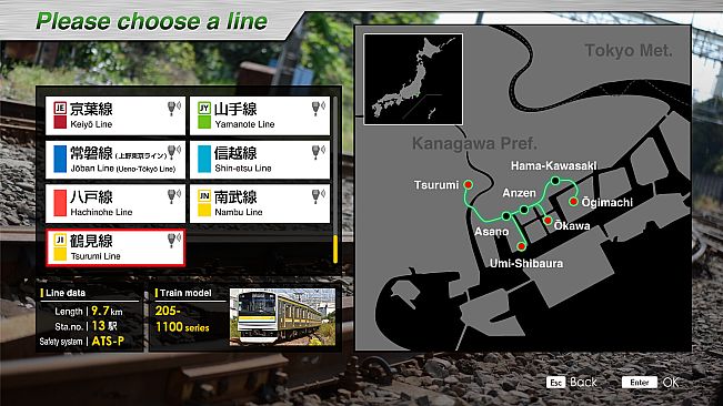 JR EAST Train Simulator: Nambu Line (Kawasaki to Tachikawa) E233-8000 series Nambu Branchi Line (Hamakawasaki to Shitte) 205-1000 series Tsurumi Line (Tsurumi to Ogimachi,Okawa,Umi-Shibaura) 205-1100 series