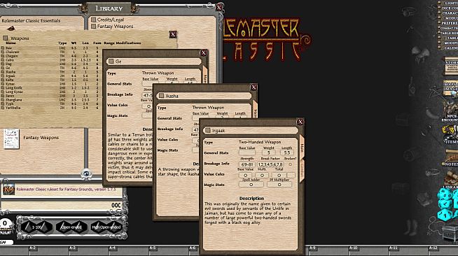 Fantasy Grounds - Rolemaster Classic: Fantasy Weapons