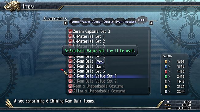 The Legend of Heroes: Trails of Cold Steel II - Shining Pom Bait Value Set 1