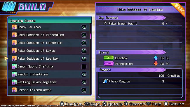 Hyperdimension Neptunia Re;Birth3 Shares Quests