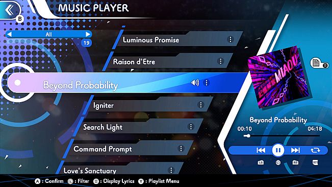 GUNVOLT RECORDS Cychronicle Song Pack 4 Lola: ♪Raison d'Etre ♪Search Light ♪Beyond Probability ♪Love's Sanctuary