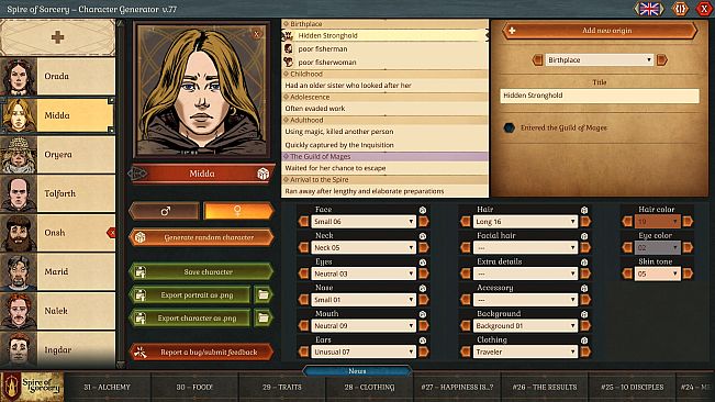 Spire of Sorcery – Character Generator