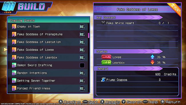 Hyperdimension Neptunia Re;Birth3 Shares Quests