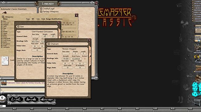 Fantasy Grounds - Rolemaster Classic: Fantasy Weapons