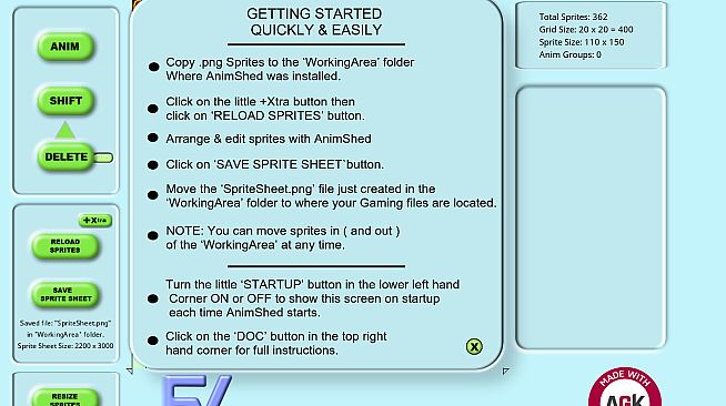 AppGameKit Studio - The Animation Sheet Editor