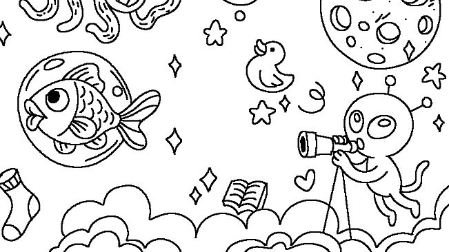 100 Cats Lost in the Future Find & Color