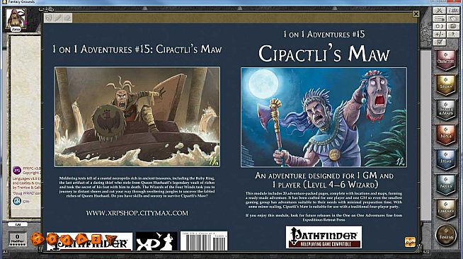 Fantasy Grounds - PFRPG Compatible Adventure: Cipactli's Maw - One on One Adventure #15
