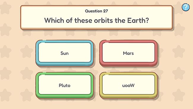 A Normal Quiz Game where you try to solve questions but the questions have tricks and gimmicks and if you get them wrong you have to beat a wacky punishment but they are kinda fun so you lowkey wanna do them even if it means getting the question wrong.