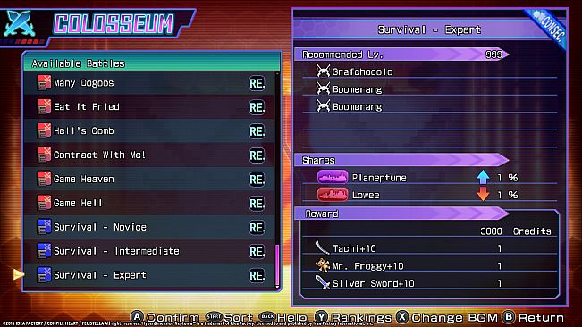 Hyperdimension Neptunia Re;Birth3 Survival Mode