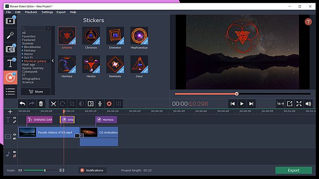 Movavi Video Editor Plus 2020 Effects - Mystical Galaxy Pack