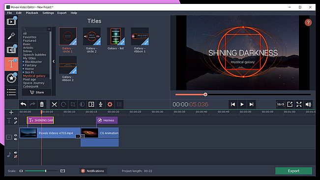 Movavi Video Editor Plus 2020 Effects - Mystical Galaxy Pack