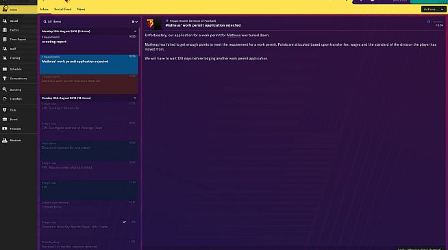 Football Manager 2019 Touch - No Work Permits