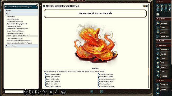 Fantasy Grounds - Field Guide to Monster Harvesting, Vol. 1