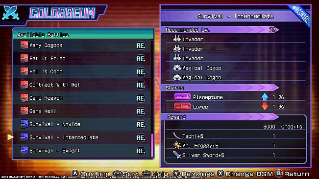 Hyperdimension Neptunia Re;Birth3 Survival Mode