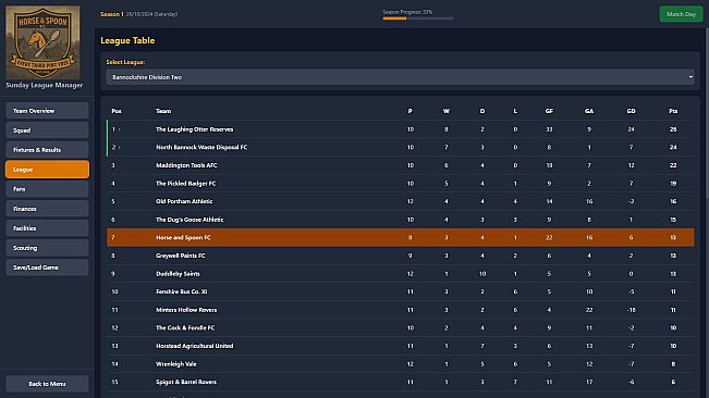 Sunday League Manager: Horse and Spoon