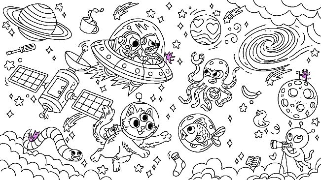 100 Cats Lost In Space Find & Color